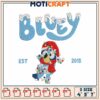 Bluey Embroidery Design with Christmas Lights and Santa Hat