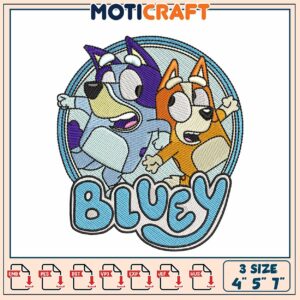 Bluey Embroidery Design for Kids Fun with Three Size Options