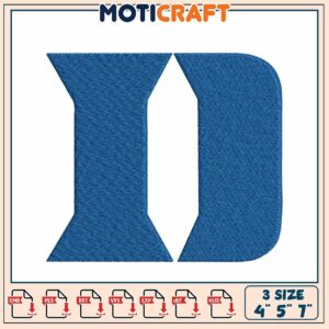 Blue Embroidery Letter D Design for Craft Projects in Three Sizes
