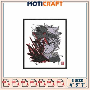 Black Clover Asta Embroidery Design 4x5x7 Inch