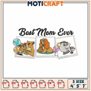 Best Mom Ever Embroidery Design with Cute Animal Characters