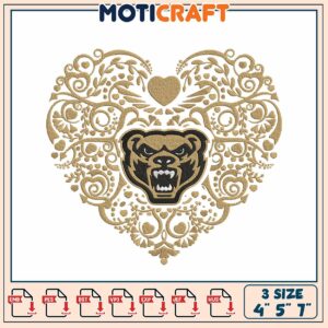 Bear Heart Embroidery Design 4x5x7 Inch