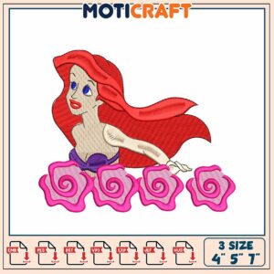 Ariel Mermaid Embroidery Design 3 Sizes
