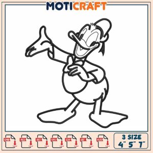 Disney Inspired Donald Duck Embroidery Design in Multiple Sizes