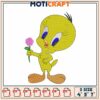Cute Tweety Bird Embroidery Design with Flower for Crafting