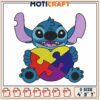 Cute Stitchable Stitch Design of Cartoon Character Holding Heart