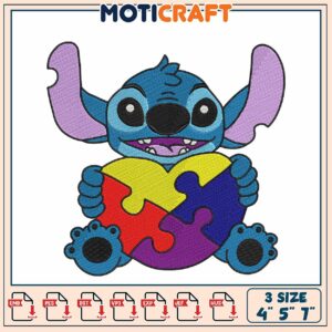 Cute Stitchable Stitch Design of Cartoon Character Holding Heart