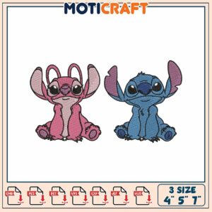 Cute Stitch Embroidery Design Pink and Blue 3 Sizes Available