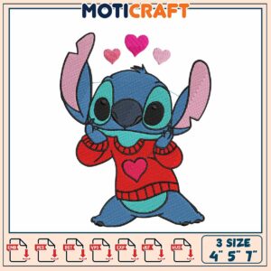 Cute Stitch Embroidery Design for Creative Projects in Three Sizes