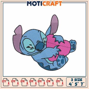Cute Stitch Design of Cartoon Character Holding Heart Embroidery