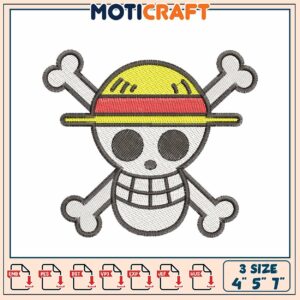 Cute Skull and Crossbones Embroidery Design Available in Three Sizes