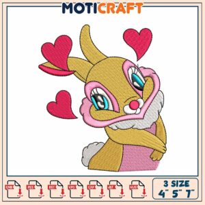 Cute Rabbit Embroidery Design for Crafting with Love and Hearts