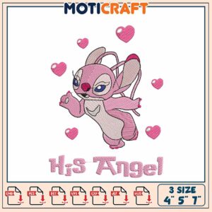 Cute Pink Bunny Embroidery Design His Angel Downloadable Pattern