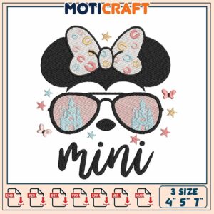 Cute Mini Mouse Sunglasses Embroidery Design in Multiple Sizes