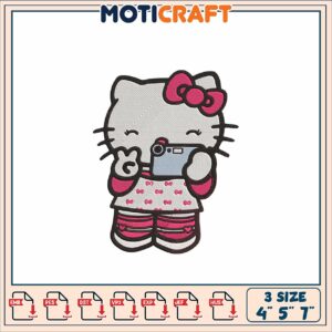 Cute Kitty Embroidery Design for Crafting Projects in Three Sizes