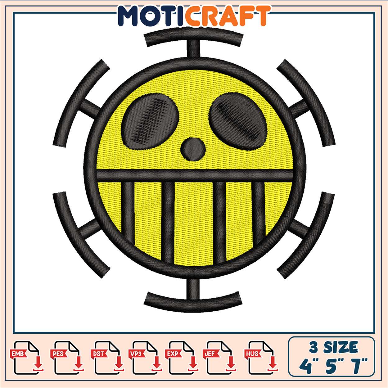 Trafalga logo yellow embroidery, trafalgar law embroidery Trafalga logo yellow embroidery, trafalgar law embroidery