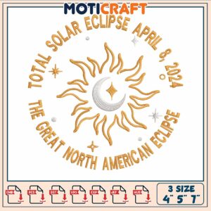 Total solar eclipse april embroidery, solar clipse​ embroidery