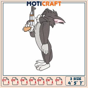 Tom with gun embroidery, tom is a cat​​​​ embroidery
