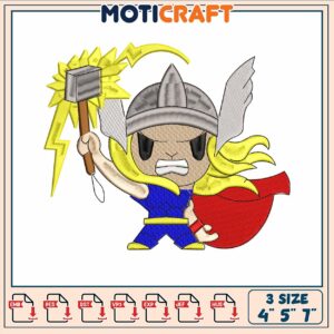 Thor chibi art embroidery, thor marvel comics​ embroidery