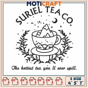 Suriel tea co embroidery, small tea cup drawing​​​​​​​ embroidery