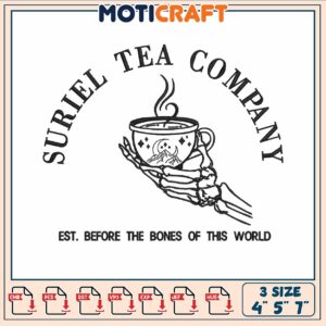 Suriel tea company embroidery, tea cup drawing​​​​​​​ embroidery