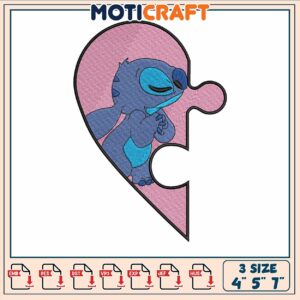 Stitch pink half heart embroidery, liquid stitches​ ​embroidery