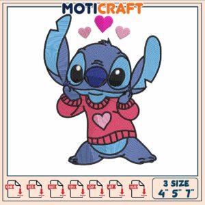 Stitch love shirt embroidery, stitch and angel pictures​​ embroidery