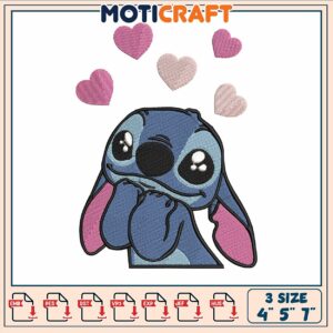 Stitch face valentine embroidery, lilo and stitch movies​​​ ​embroidery