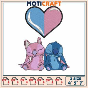 Stitch disney couple embroidery, angel stitch disney​ embroidery