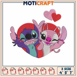 Stitch couple love embroidery, angel lilo stitch​ embroidery