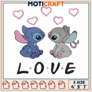 Stitch and angel love embroidery, angel lilo and stitch​​​​ embroidery