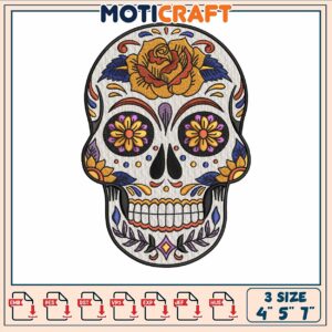Skull flowers embroidery, drawing of the skull​​​​​ embroidery