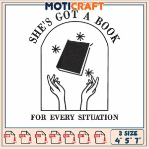 She's got a book embroidery, draw of a book​ embroidery