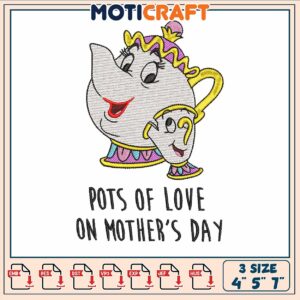 Pots of love embroidery, mrs potts costume​​ ​embroidery