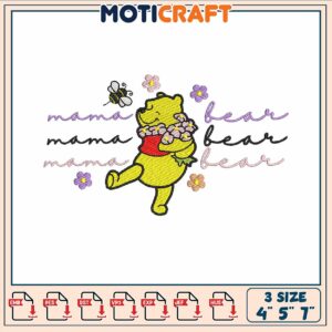 Pooh bear yellow embroidery, cartoon winnie pooh​​​ ​embroidery