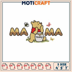 Pooh bear mama hummy embroidery, pooh cartoon drawing​​ ​embroidery
