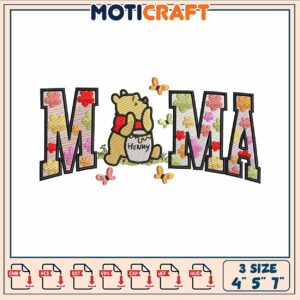 Pooh bear mama colour embroidery, pooh cartoon​ ​embroidery