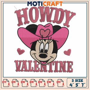 Minnie howdy valentine embroidery, cartoon minnie mouse​ embroidery