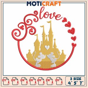 Mickey castle love embroidery, castle mickey​ embroidery