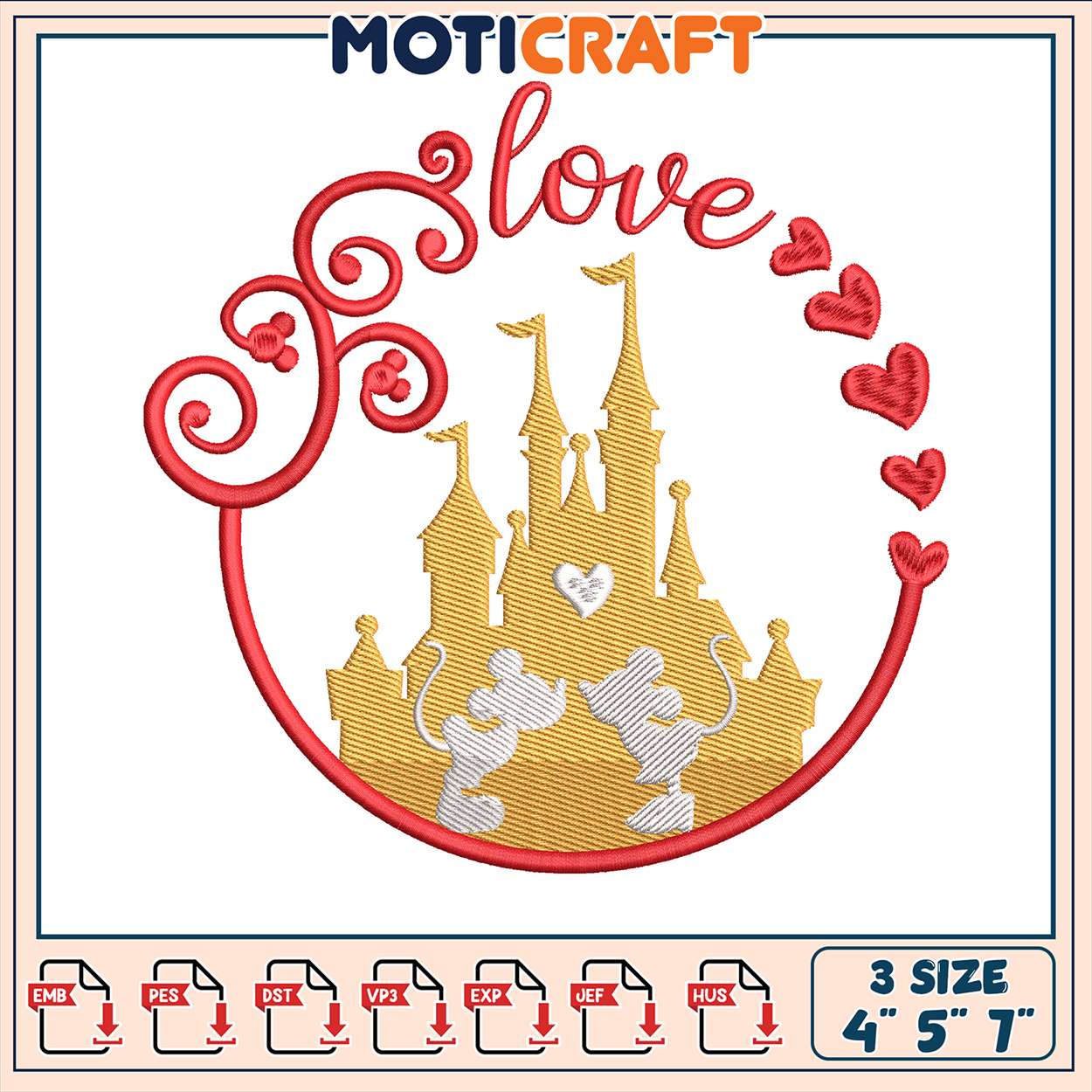 Mickey castle love embroidery, castle mickey embroidery Mickey castle love embroidery, castle mickey embroidery