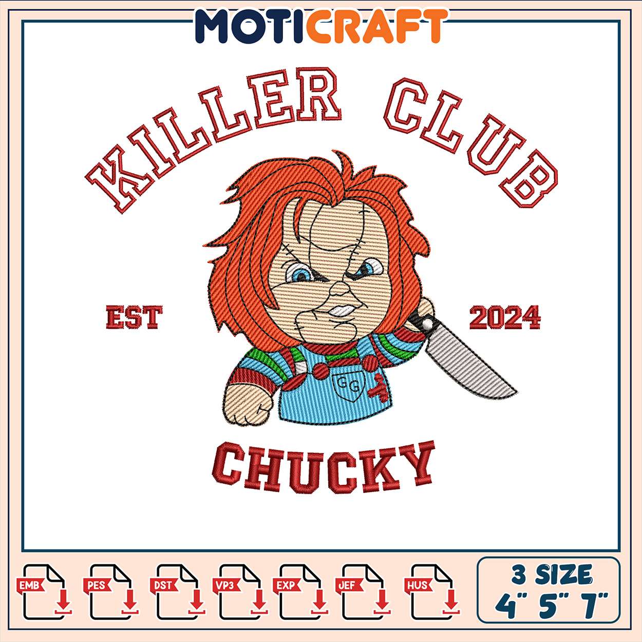 Killer club chucky embroidery, chucky the killer embroidery Killer club chucky embroidery, chucky the killer embroidery