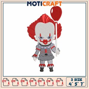 Horror pennywise embroidery, pennywise fan art​ ​embroidery