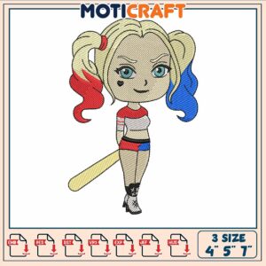 Harley quinn chibi embroidery, harley quinn cute​ embroidery