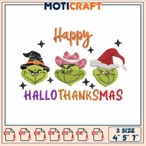 Happy hallow grinchmas embroidery, merry grinchmas​​​ ​embroidery