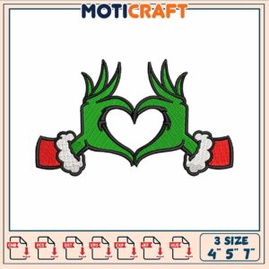 Hand heart embroidery, grinch heart growing​​ embroidery