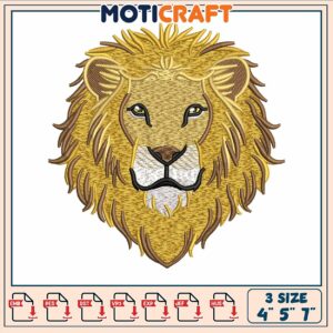 Golden lion design embroidery, lion art painting embroidery