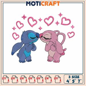 Disney stitch couple embroidery, angel lilo and stitch​ embroidery