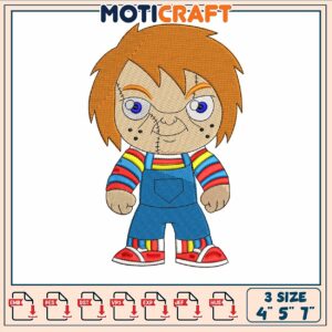 Chucky doll chibi embroidery, chucky fan art​​​​ ​embroidery