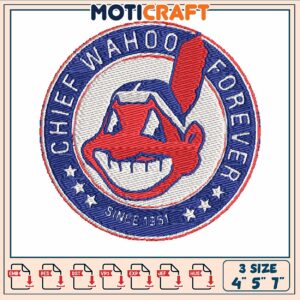 Chief wahoo forever embroidery, cleveland indians​ ​embroidery