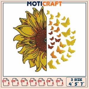 Butterfly sunflower embroidery, sunflower decorations​ embroidery